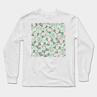 Elegant Green Pink Floral Watercolor Painting Long Sleeve T-Shirt